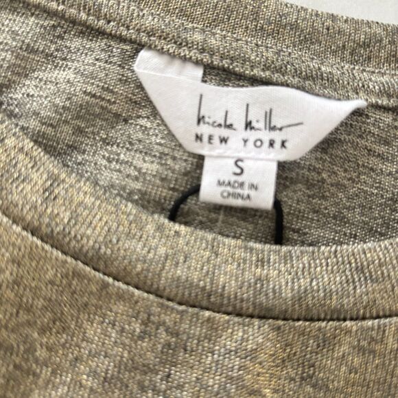 Nicole Miller Sparkle Tee Wms Sz Small Gold Drawcord Short Sleeves - Picture 6 of 8